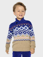 Suéter con chal y grecas alpinos en intarsia para niños