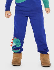 Boys Embroidered Dino Fleece Jogger Pants - Dino Friends