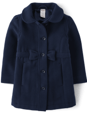 Girls Bow Melton Dress Coat