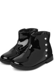 Girls Faux Patent Leather Pearl Boots - Ladies And Gentlemen
