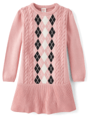 Girls Argyle Intarsia Peplum Sweater Dress - Ladies And Gentlemen