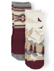 Boys Horse Western Crew Socks 2-Pack - Rustic Ranch