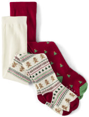Girls Holiday Tights 2-Pack - Christmas Cabin