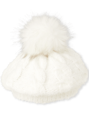 Girls Cable-Knit Pom Hat