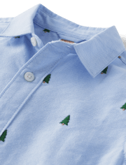 Boys Schiffli Christmas Tree Oxford Button Up Shirt - Nutcracker