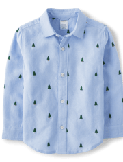 Boys Schiffli Christmas Tree Oxford Button Up Shirt - Nutcracker