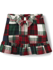 Girls Patch Plaid Flannel Skort - Christmas Cabin