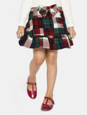 Girls Patch Plaid Flannel Skort - Christmas Cabin