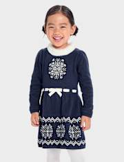 Girls Snowflake Fairisle Sweater Dress - Holiday Express