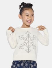 Girls Embroidered Snowflake Sweater - Silent Night