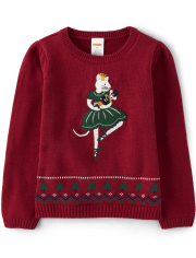 Girls Intarsia Ballerina Cat Sweater - Nutcracker
