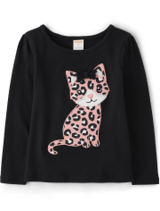 Girls Embroidered Leopard Cat Top - Ladies And Gentlemen