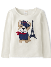 Girls Embroidered Dog Top - Parisian Chic