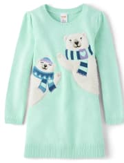 Girls Embroidered Polar Bear Sweater Dress - Nordic Adventure