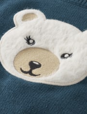 Girls Embroidered Polar Bear Ruffle Sweater- Nordic Adventure