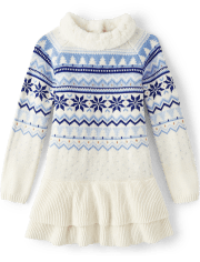 Robe-chandail à volants en jacquard flocon de neige pour fille