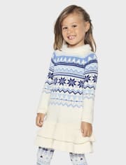 Robe-chandail à volants en jacquard flocon de neige pour fille