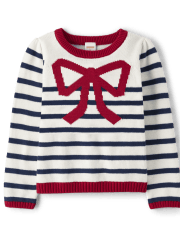 Girls Bow Striped Sweater - Parisian Chic