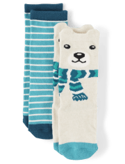 Boys Polar Bear Striped Crew Socks 2-Pack - Nordic Adventure