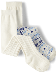 Girls Cable Knit Snowflake Tights 2-Pack