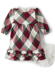 Baby Girls Matching Family Plaid Ruffle Dress - Christmas Cabin