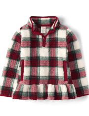 Girls Plaid Sherpa Peplum Pullover - Christmas Cabin