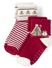 Paquete de 2 calcetines navideños con puños vueltos para niñas - Cabina de Navidad