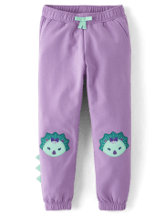 Girls Embroidered Dino Fleece Jogger Pants - Dino Friends