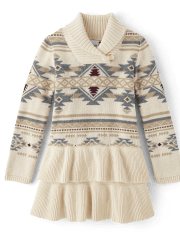 Girls Western Peplum Sweater Dress - Rustic Ranch