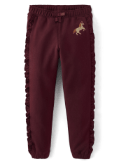 Girls Embroidered Horse Fleece Jogger Pants - Rustic Ranch