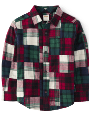 Chemise à carreaux avec patch pour garçon - Cabane de Noël