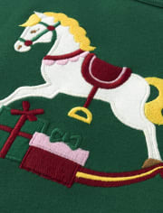 Girls Embroidered Rocking Horse Ruffle Top - Nutcracker