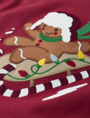 Boys Embroidered Gingerbread Sled Layered Top - Christmas Cabin