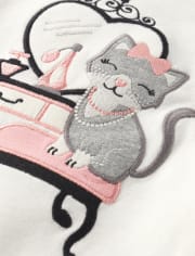 Top de tocador con gato bordado para niñas - Damas y caballeros