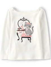 Top de tocador con gato bordado para niñas - Damas y caballeros