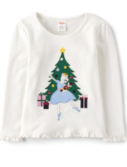 Girls Embroidered Ballerina Cat Ruffle Top - Nutcracker