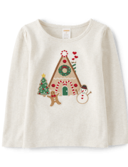 Haut Maison en Pain d'Épices Brodé Fille - Cabane de Noël