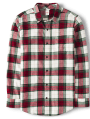 Mens Matching Family Plaid Button Up Shirt - Christmas Cabin