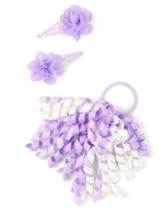 Girls Floral Curly Hair 3-Piece Set - Lovely Lavender