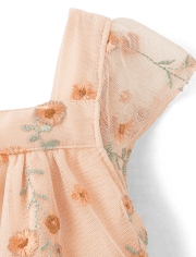 Girls Embroidered Floral Mesh Ruffle Dress - All Dressed Up