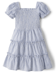 Girls Striped Tiered Dress - Linen