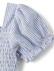 Girls Striped Tiered Dress - Linen