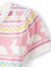 Girls Intarsia Bunny Fairisle Sweater Dress - Spring Celebrations