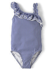 Girls Striped Ruffle One Piece Swimsuit - Splish-Splash
