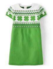 Girls Shamrock Fairisle Sweater Dress - Little Leprechaun