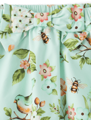 Falda-pantalón de popelín con lazo floral y pájaro para niña - Signs of Spring