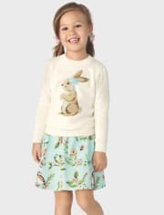 Falda-pantalón de popelín con lazo floral y pájaro para niña - Signs of Spring
