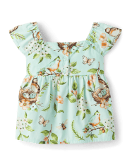 Girls Floral Bird Empire Babydoll Top - Signs of Spring
