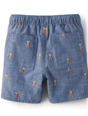 Short à enfiler en chambray brodé carotte pour garçon - Garden Party