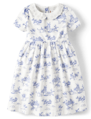Girls Bunny Poplin Peter Pan Dress - Blue Belle